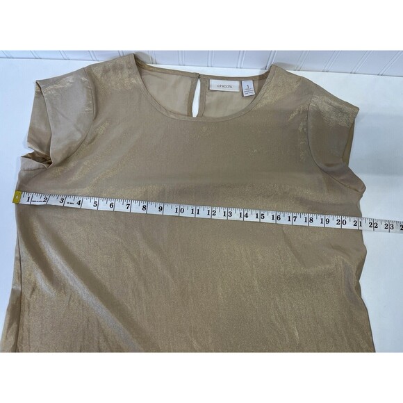 Chicos Gold Shimmer Drita Sand Keyhole Button Back Womens Top SZ‎ 1. Holiday Top - Picture 7 of 8
